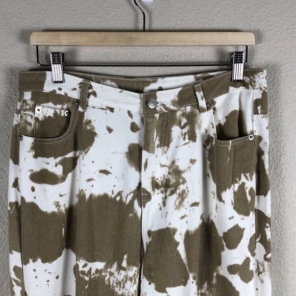 Et Clet Jeans Womens Large Tan White Denim Tie Dye High Rise Wide Leg Casual New - Picture 3 of 16
